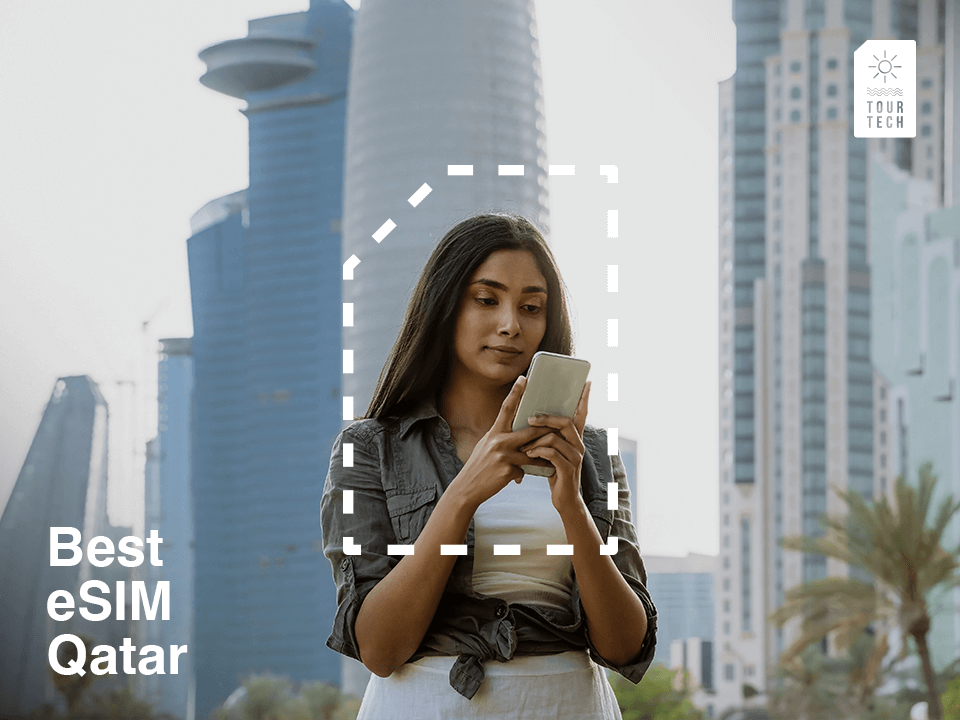 tourist using a phone in Qatar with esim